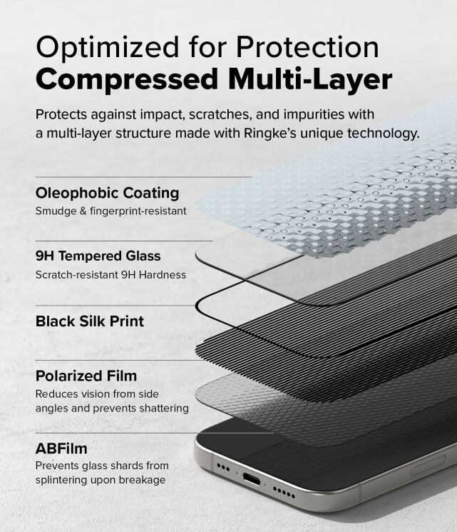 Комплект защитных стекол (2шт) Ringke Easy Slide Privacy для iPhone 16 Pro Max (8809961789724) - Black: фото 12 из 21