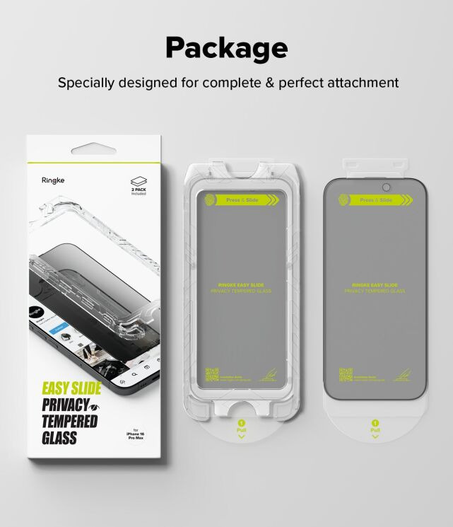 Комплект защитных стекол (2шт) Ringke Easy Slide Privacy для iPhone 16 Pro Max (8809961789724) - Black: фото 19 из 21