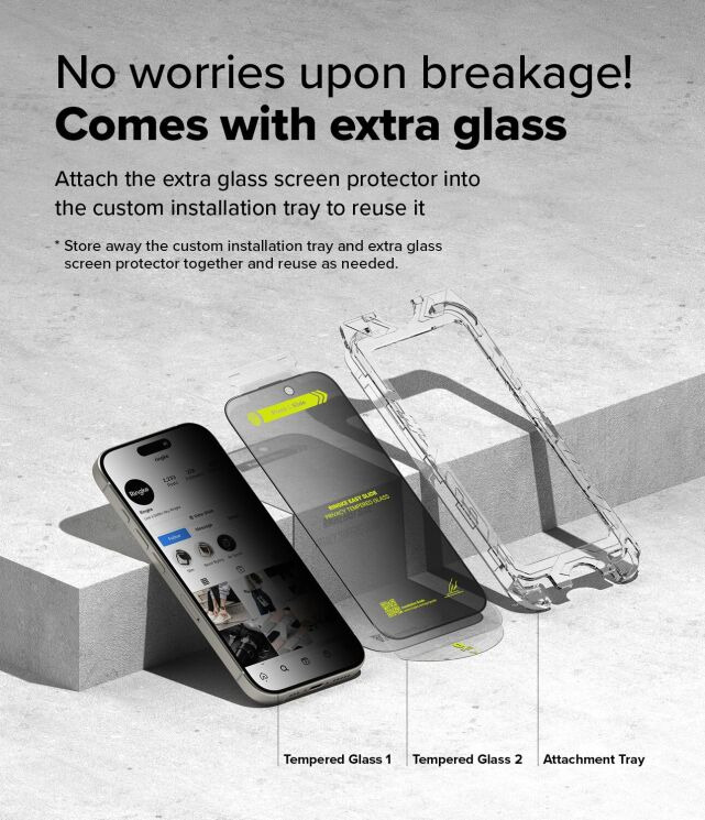 Комплект защитных стекол (2шт) Ringke Easy Slide Privacy для iPhone 16 Pro Max (8809961789724) - Black: фото 6 из 21