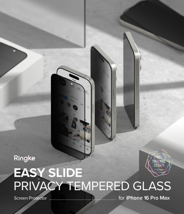 Комплект защитных стекол (2шт) Ringke Easy Slide Privacy для iPhone 16 Pro Max (8809961789724) - Black: фото 2 из 21