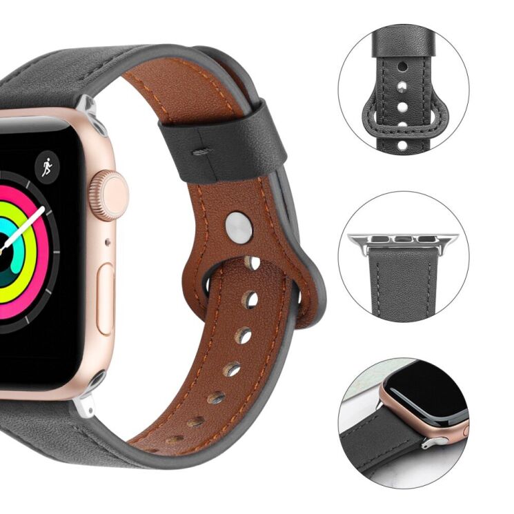 Шкіряний ремінець Deexe Original Style для Apple Watch 42 (Series 10) / 41 / 40 / SE 40 / 38 - Black: фото 4 з 6