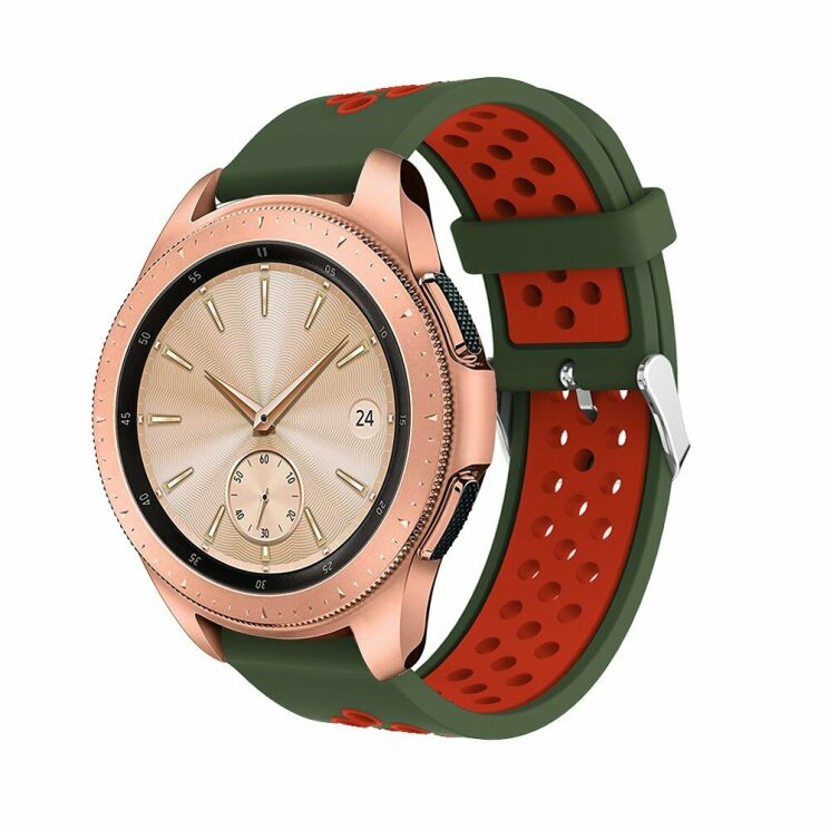 Ремешок Deexe Dual Color для Samsung Galaxy Watch 42mm / Watch 3 41mm - Army Green / Red: фото 1 из 4