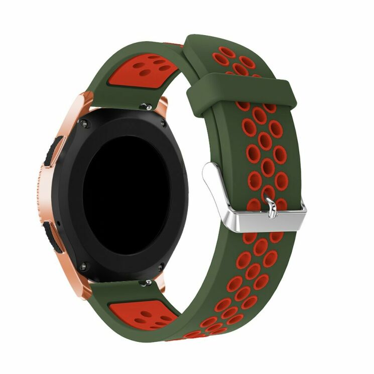 Ремешок Deexe Dual Color для Samsung Galaxy Watch 42mm / Watch 3 41mm - Army Green / Red: фото 2 из 4
