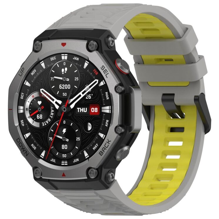 Ремінець Deexe Dual Color для Xiaomi Amazfit T-ReX 3 - Grey / Yellow: фото 2 з 9