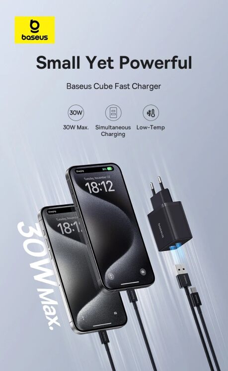 Сетевое зарядное устройство Baseus Cube C+U (30W) P10111404213-00 - White: фото 4 из 13