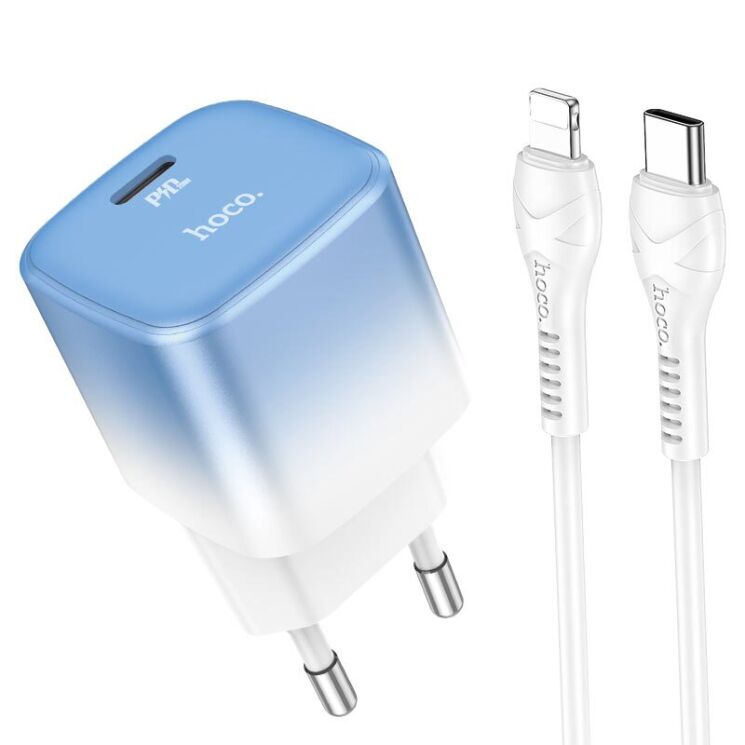 Сетевое зарядное устройство Hoco C101A Single Port PD20W + кабель Type-C to Lightning - Ice Blue: фото 1 из 9