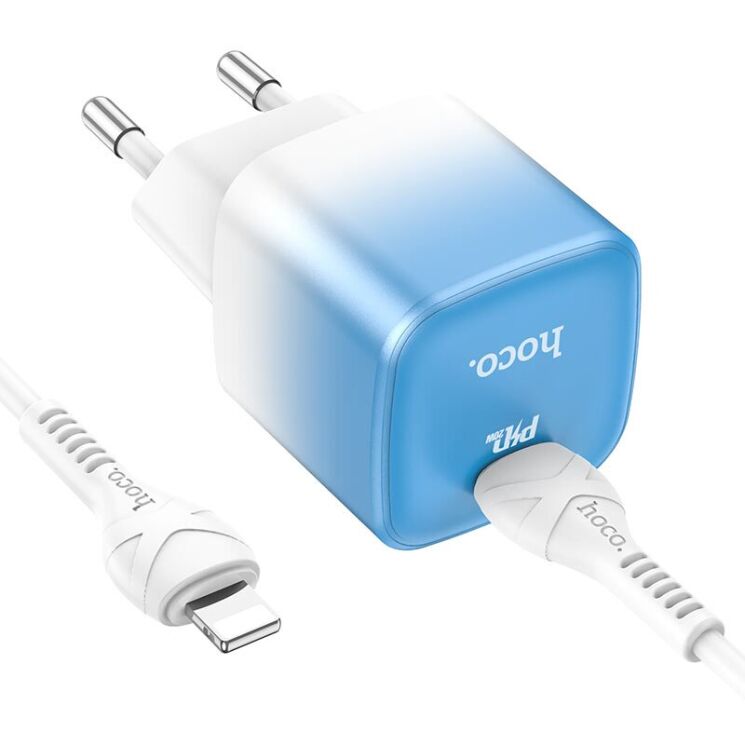 Сетевое зарядное устройство Hoco C101A Single Port PD20W + кабель Type-C to Lightning - Ice Blue: фото 4 из 9