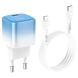 Сетевое зарядное устройство Hoco C101A Single Port PD20W + кабель Type-C to Lightning - Ice Blue (141962WL). Фото 6 из 9