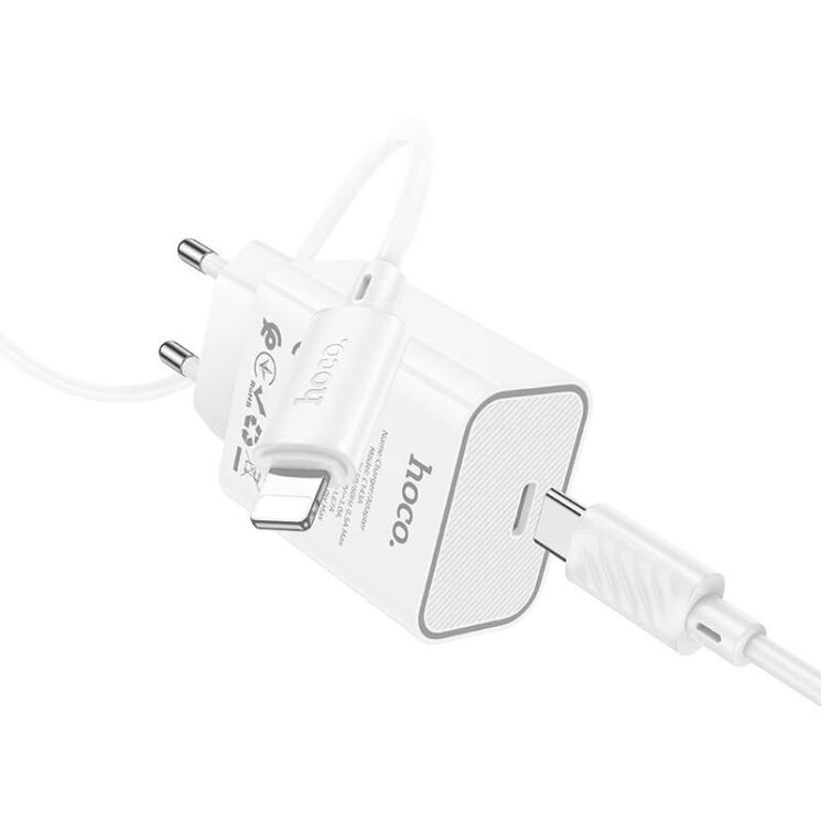 Мережевий зарядний пристрій Hoco C143A PD20W (Type-C) + кабель Type-C to Lightning - White: фото 4 з 8