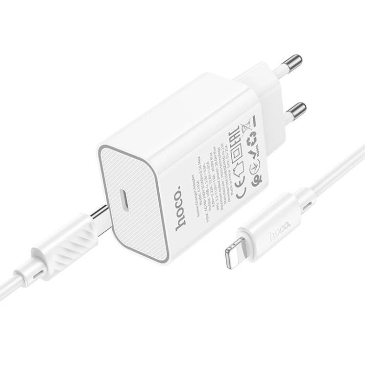 Мережевий зарядний пристрій Hoco C143A PD20W (Type-C) + кабель Type-C to Lightning - White: фото 3 з 8