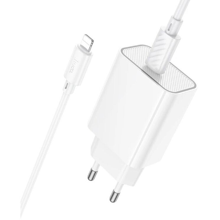 Мережевий зарядний пристрій Hoco C143A PD20W (Type-C) + кабель Type-C to Lightning - White: фото 5 з 8