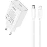 Мережевий зарядний пристрій Hoco C143A PD20W (Type-C) + кабель Type-C to Lightning - White: фото 1 з 8