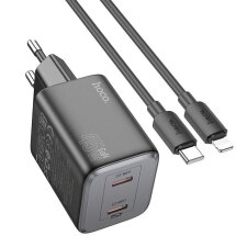 Сетевое зарядное устройство Hoco N42 Elogiado 2C PD45W + кабель Type-C to Lightning - Black: фото 1 из 11