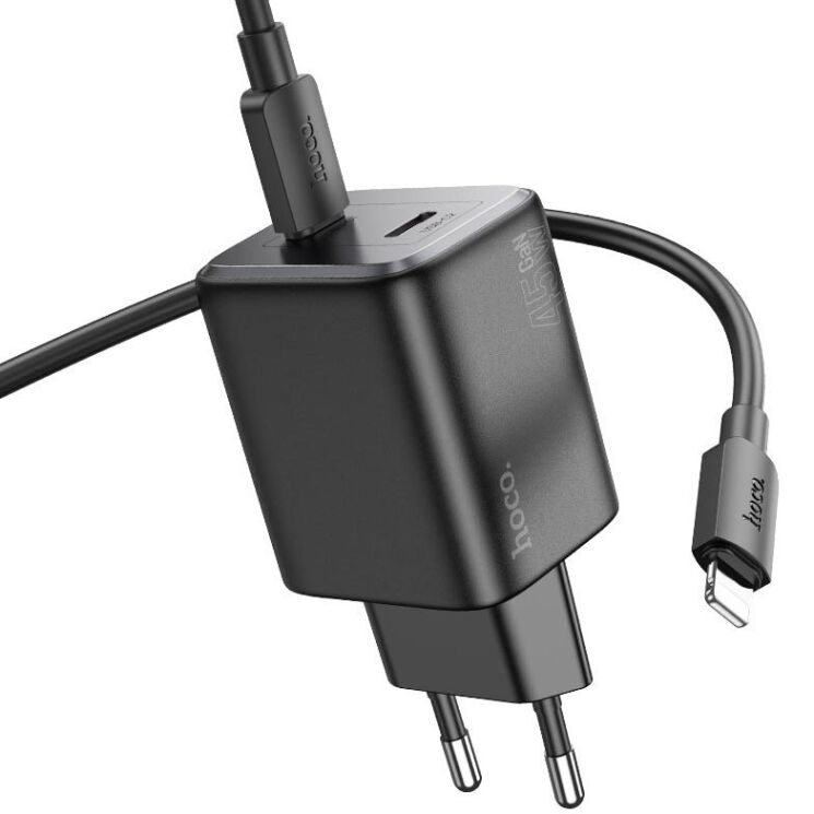 Сетевое зарядное устройство Hoco N42 Elogiado 2C PD45W + кабель Type-C to Lightning - Black: фото 3 из 11
