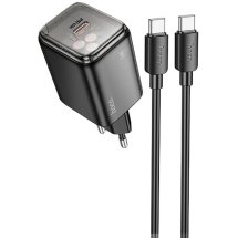 Сетевое зарядное устройство Hoco N54 Monsoon PD45W + кабель Type-C to Type-C - Black: фото 1 из 6