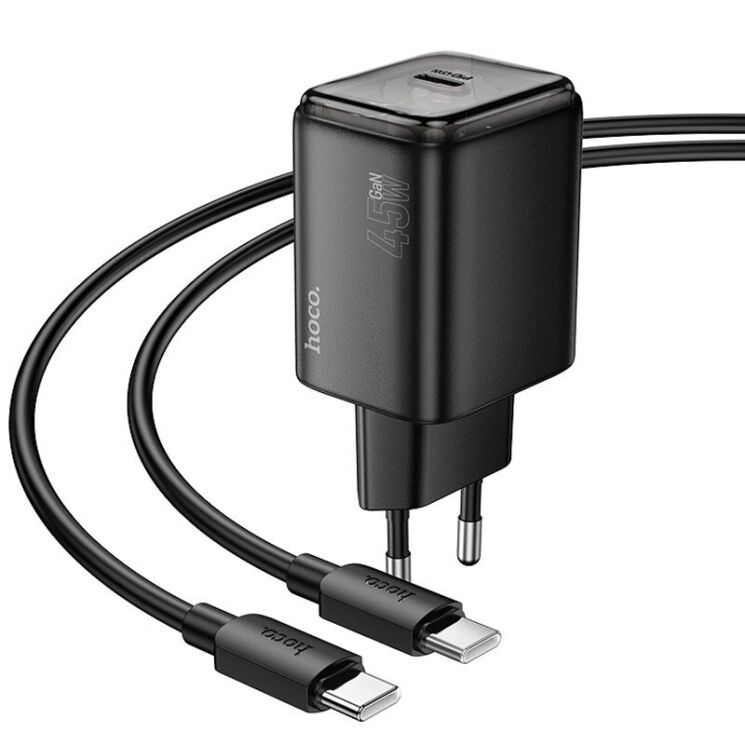 Сетевое зарядное устройство Hoco N54 Monsoon PD45W + кабель Type-C to Type-C - Black: фото 2 из 6