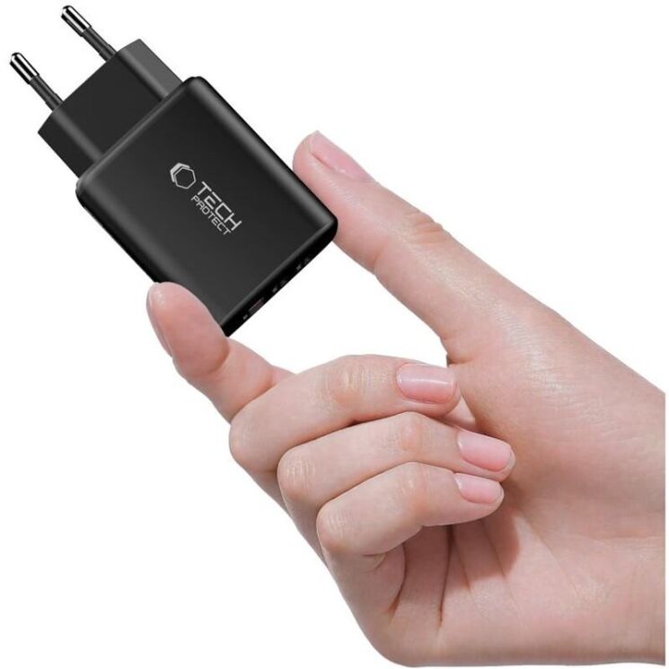 Мережевий зарядний пристрій Tech-Protect Network Charger GaN 65W (2Type-C + USB) - Black: фото 4 з 8