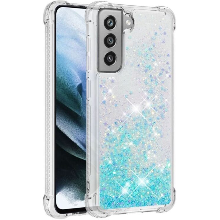 Силиконовый (TPU) чехол Deexe Liquid Glitter для Samsung Galaxy S21 FE (G990) - Blue Stars: фото 2 из 7