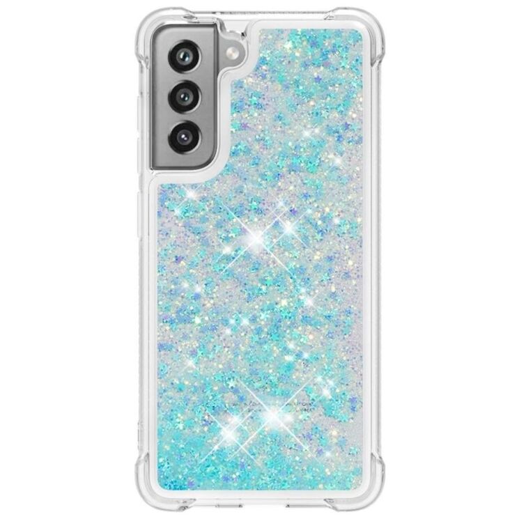 Силиконовый (TPU) чехол Deexe Liquid Glitter для Samsung Galaxy S21 FE (G990) - Blue Stars: фото 3 из 7