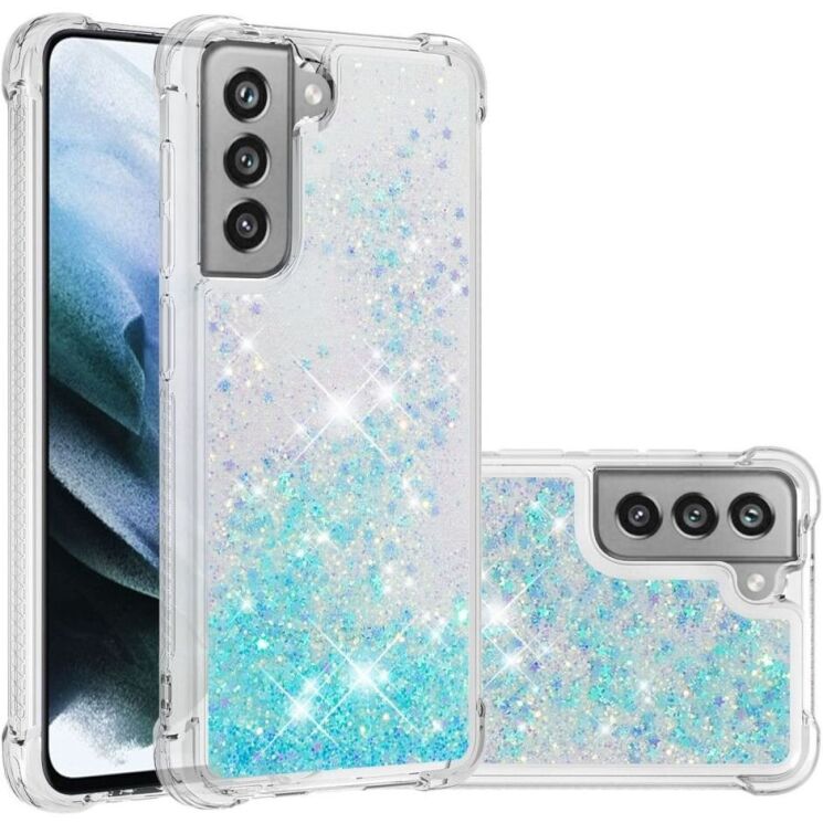 Силиконовый (TPU) чехол Deexe Liquid Glitter для Samsung Galaxy S21 FE (G990) - Blue Stars: фото 1 из 7