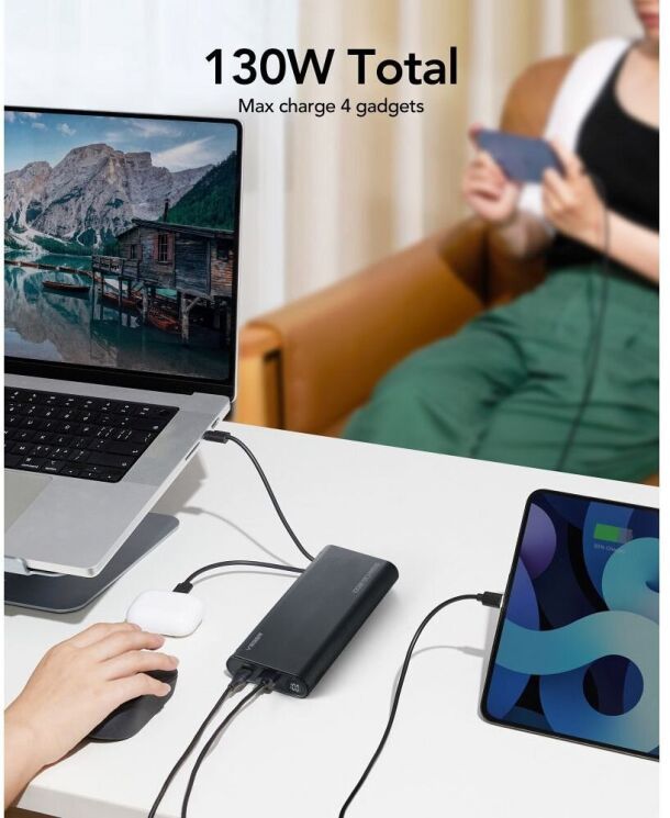 Внешний аккумулятор VEGER TCE130 PD130W (25000mAh) + кабель Type-C + Lightning - Black: фото 5 из 16