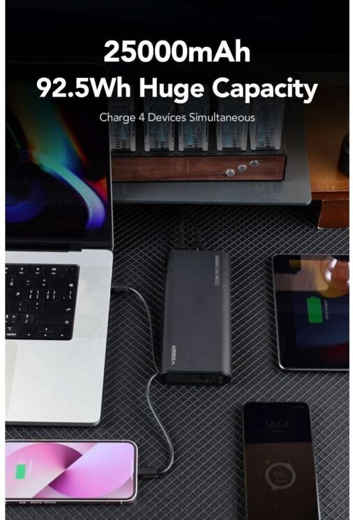Внешний аккумулятор VEGER TCE130 PD130W (25000mAh) + кабель Type-C + Lightning - Black: фото 8 из 16