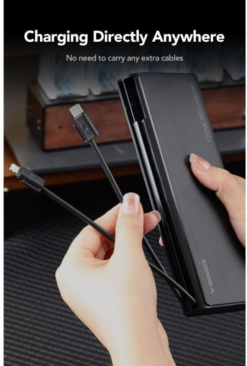 Внешний аккумулятор VEGER TCE130 PD130W (25000mAh) + кабель Type-C + Lightning - Black: фото 11 из 16