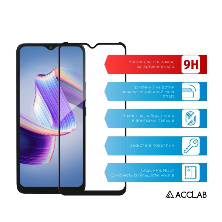 Защитное стекло ACCLAB Full Glue для Tecno POP 5 LTE (BD4i) - Black: фото 3 из 7