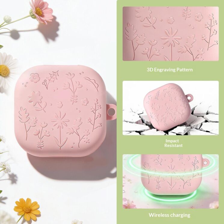 Захисний чохол Deexe Flower Pattern для Samsung Galaxy Buds 4 / Buds 4 Pro - Dark Grey: фото 5 з 6