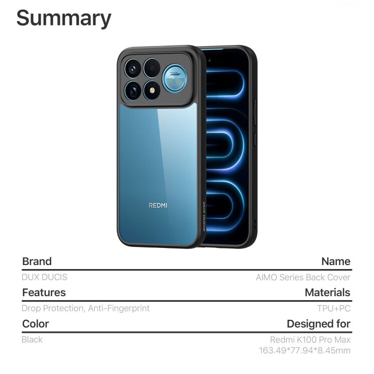 Захисний чохол DUX DUCIS Aimo Series (Clear) для Xiaomi Poco F9 Ultra - Black (430102B) Захисний чохол DUX DUCIS Aimo Series (Clear) для Xiaomi Poco F9 Ultra - Black: фото 12 з 12
