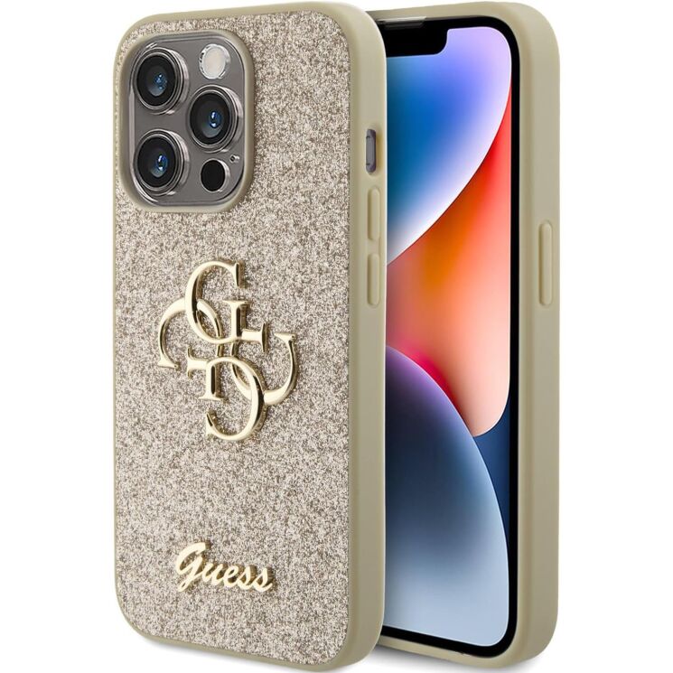 Защитный чехол Guess Glitter Script Big для Apple iPhone 15 Pro Max (GUHCP15XHG4SGD) - Gold: фото 1 из 8