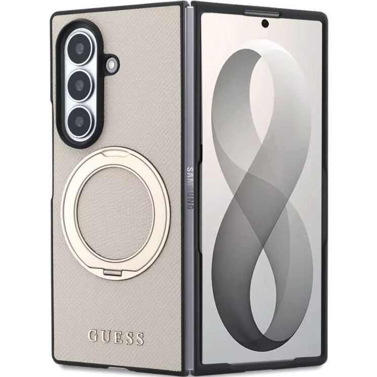 Защитный чехол Guess Magnetic Ring Stand Grained Classic Logo MagSafe для Samsung Galaxy Fold 8 Ultra (GUHMZFD86PSGRSCLE) - Beige (424101E) Защитный чехол Guess Magnetic Ring Stand Grained Classic Logo MagSafe для Samsung Galaxy Fold 8 Ultra (GUHMZFD86PSGRSCLE) - Beige: фото 2 из 7