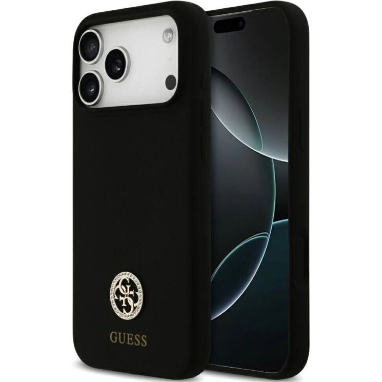 Захисний чохол Guess Silicone Logo Strass 4G MagSafe для iPhone 17 Pro Max (GUHMP17XM4DGPK) - Black: фото 1 з 8