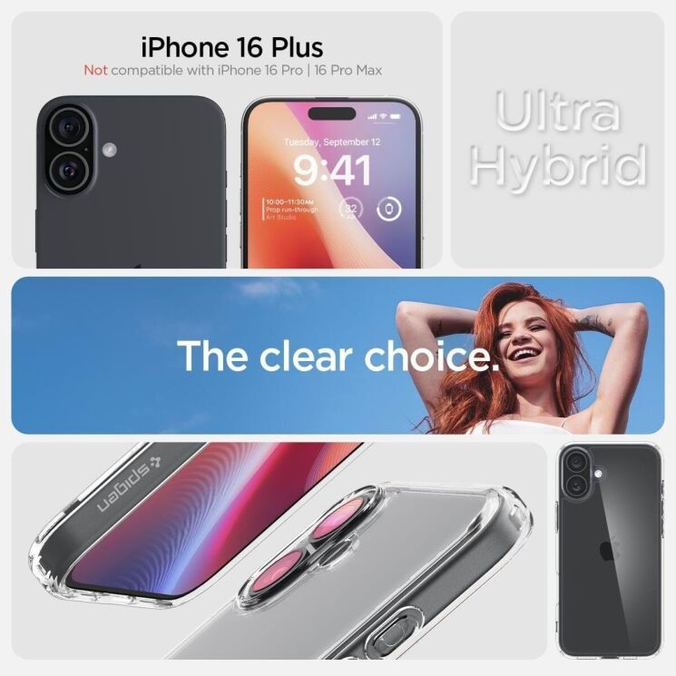 Захисний чохол Spigen (SGP) Crystal Hybrid для Apple iPhone 16 Plus (ACS08095) - Crystal Clear: фото 8 з 13