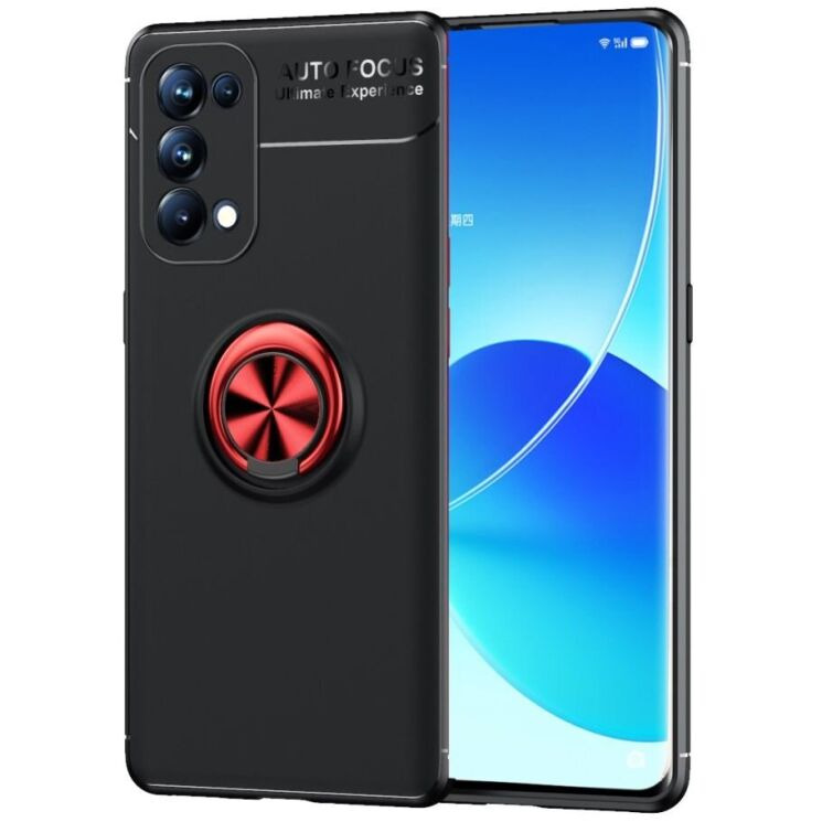 Чехол с магнитным кольцом UniCase Magnetic Ring для OPPO Reno 6 Pro / 6 Pro Plus - Black / Red: фото 1 из 15