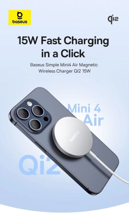 Беспроводное зарядное устройство Baseus Simple Mini 4 Air (15W) P10278200111-00 - Black: фото 6 из 20