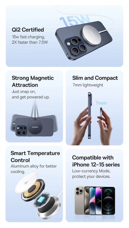 Беспроводное зарядное устройство Baseus Simple Mini 4 Air (15W) P10278200111-00 - Black: фото 7 из 20