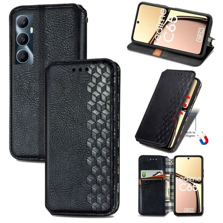 Чехол Deexe Rhombus Wallet для Realme C65 - Black: фото 6 из 9