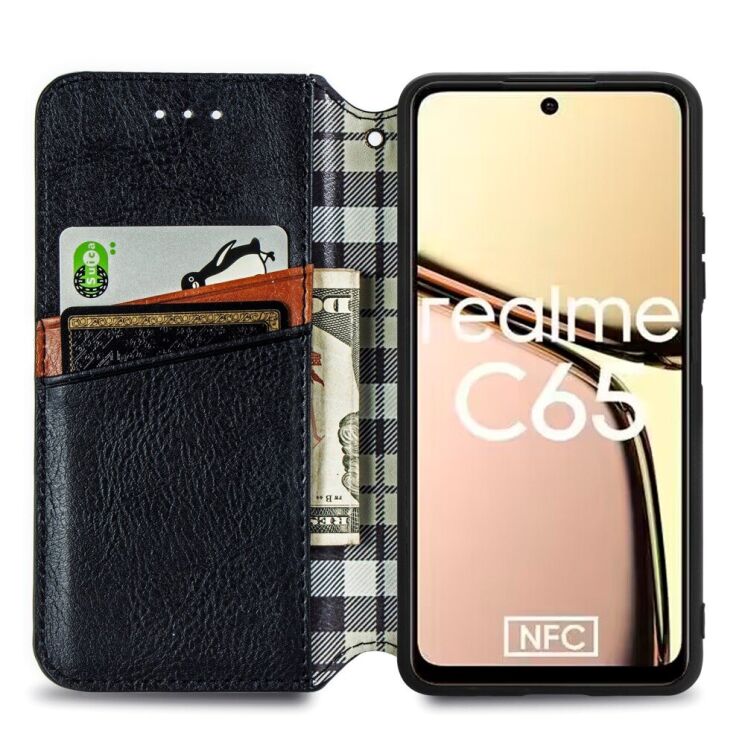 Чехол Deexe Rhombus Wallet для Realme C65 - Black: фото 2 из 9