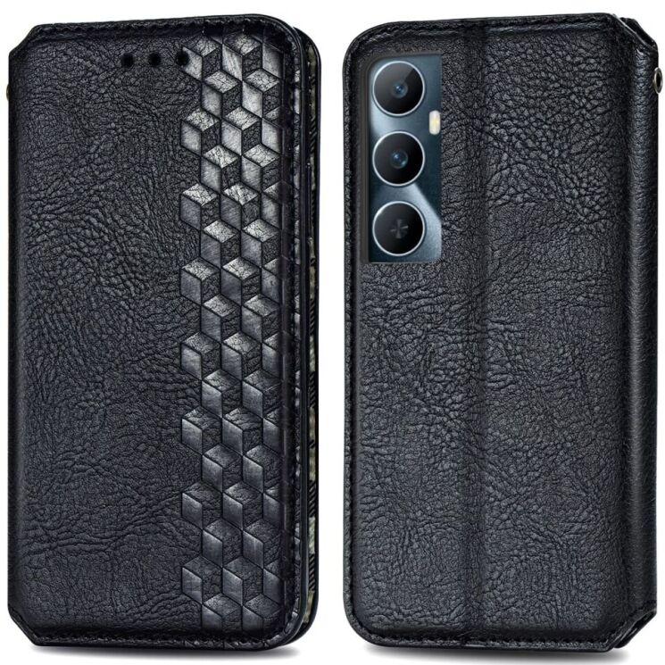 Чехол Deexe Rhombus Wallet для Realme C65 - Black: фото 1 из 9