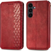 Чехол Deexe Rhombus Wallet для Samsung Galaxy S26 FE - Red: фото 1 из 6