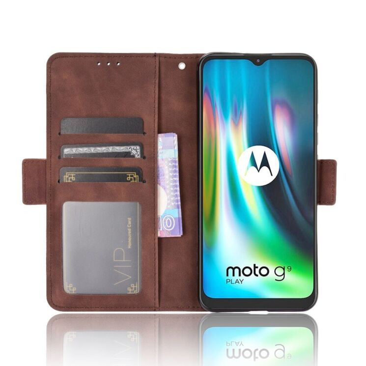 Чохол-книжка з кишеньками Deexe Wallet Stand для Motorola Moto E7 Plus / Moto G9 Play - Brown: фото 4 з 12