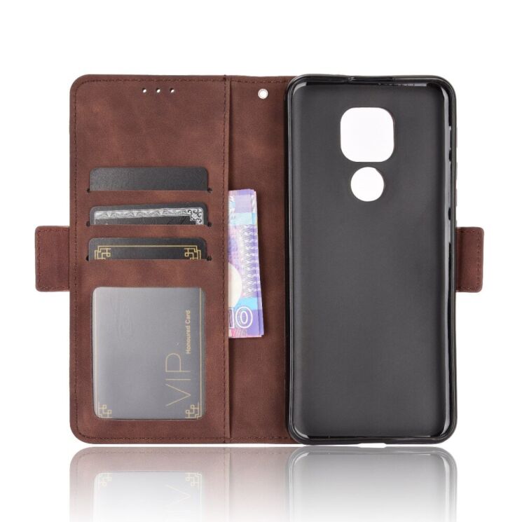 Чохол-книжка з кишеньками Deexe Wallet Stand для Motorola Moto E7 Plus / Moto G9 Play - Brown: фото 3 з 12