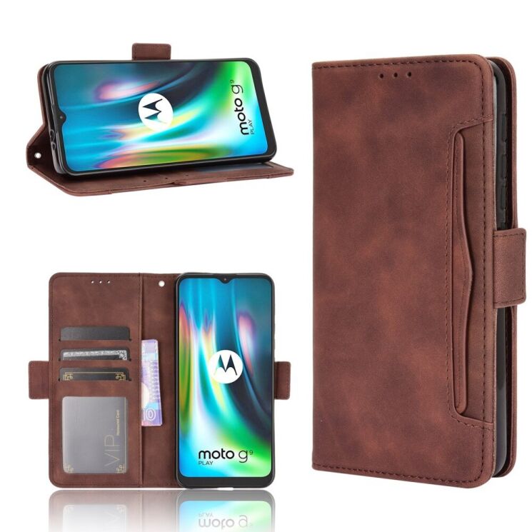 Чохол-книжка з кишеньками Deexe Wallet Stand для Motorola Moto E7 Plus / Moto G9 Play - Brown: фото 1 з 12