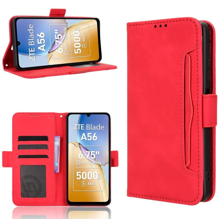 Чехол-книжка с кармашками Deexe Wallet Stand для ZTE Blade A56 - Red: фото 8 из 15