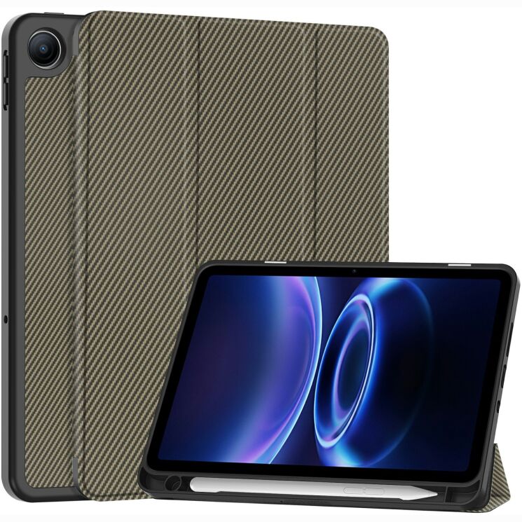 Чохол-книжка Deexe Carbon Folio для Xiaomi Redmi Pad 2 SE / Pad 2 9.7 - Brown: фото 1 з 11