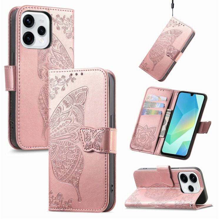 Чехол-книжка с рисунком UniCase Butterfly Pattern для OPPO Reno 15 - Rose Gold: фото 4 из 9