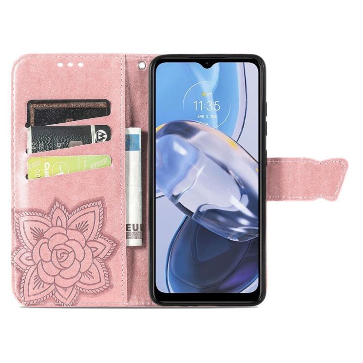 Чехол-книжка с рисунком UniCase Butterfly Pattern для Motorola Moto E22 - Rose Gold: фото 2 из 8