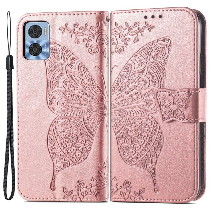 Чехол-книжка с рисунком UniCase Butterfly Pattern для Motorola Moto E22 - Rose Gold: фото 1 из 8
