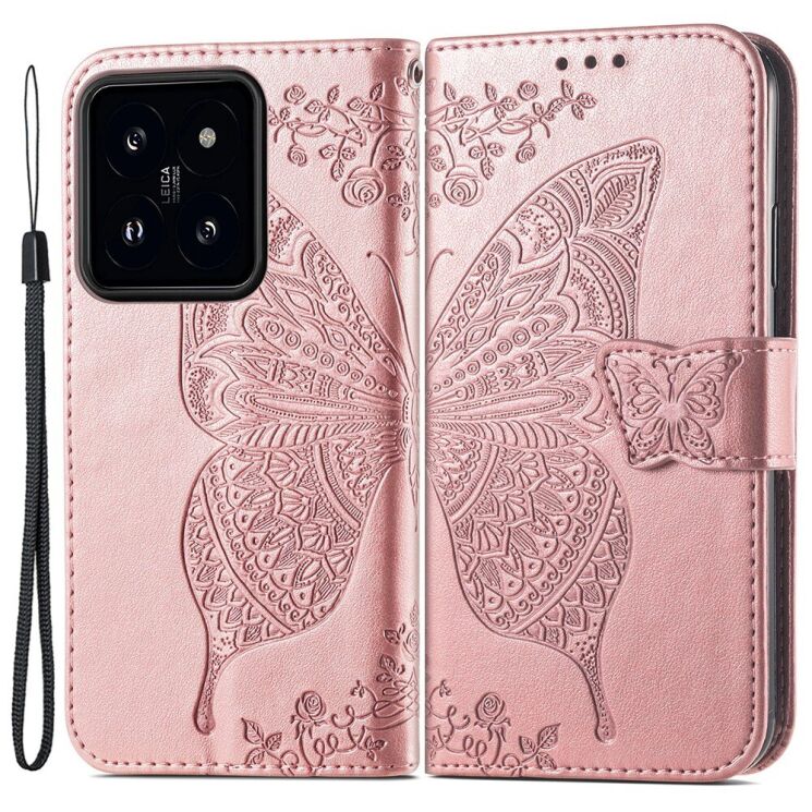 Чехол UniCase Butterfly Pattern для Xiaomi 14 Pro - Rose Gold: фото 1 из 5